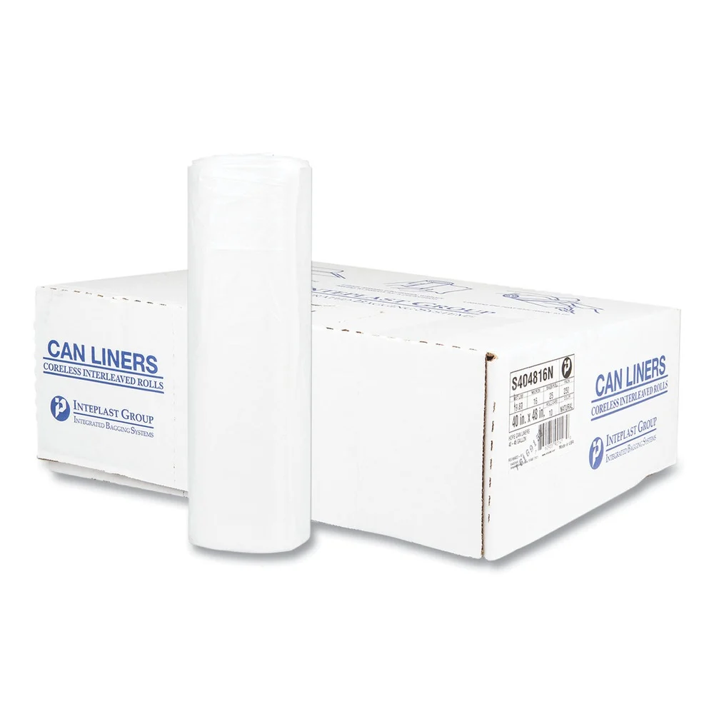 Inteplast Group 45 gal. 16 microns 40 in. x 48 in. High-Density Interleaved Commercial Can Liners - Clear (25 Bags/Roll, 10 Rolls/Carton)