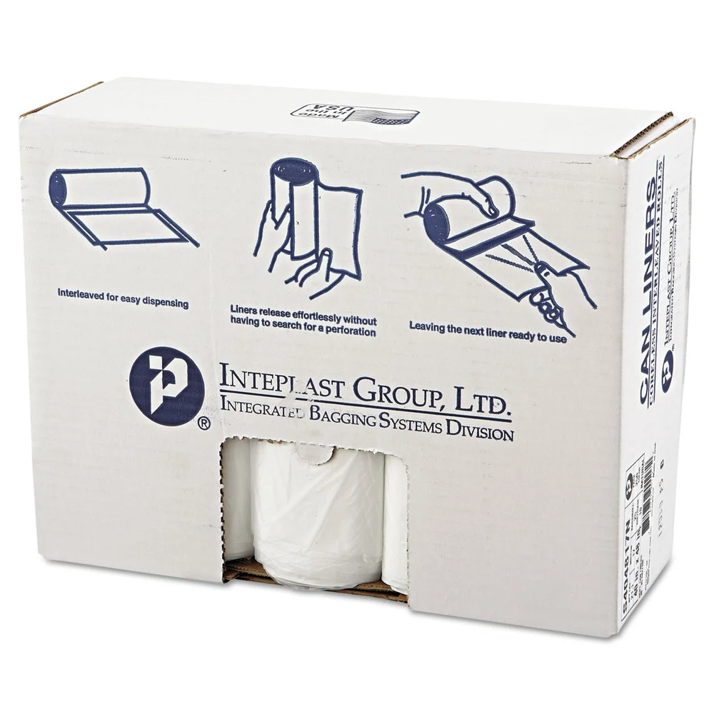 Inteplast Group 45 gal. 17 microns 40 in. x 48 in. High-Density Interleaved Commercial Can Liners - Clear (25 Bags/Roll, 10 Rolls/Carton)