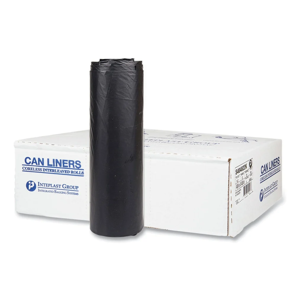 Inteplast Group 45 gal. 22 microns 40 in. x 48 in. High-Density Interleaved Commercial Can Liners - Black (25 Bags/Roll, 6 Rolls/Carton)