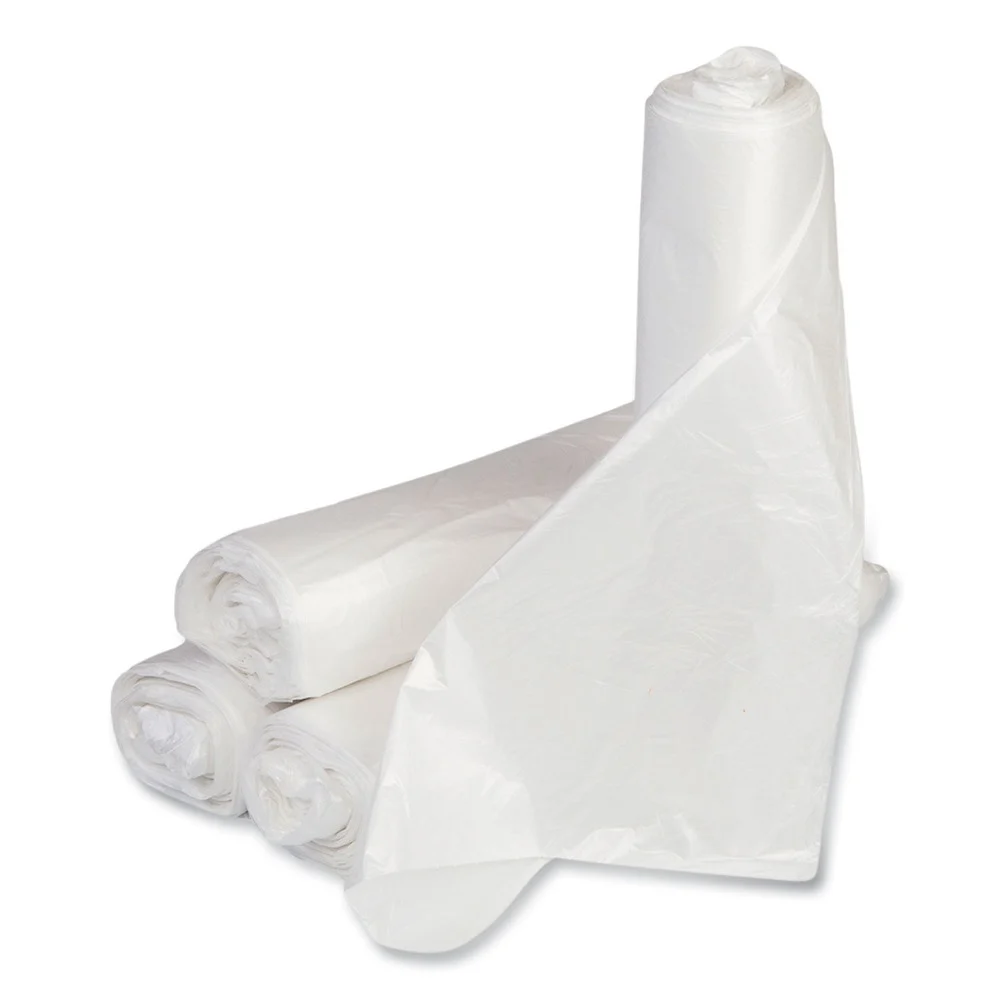 Inteplast Group 10 Gallon 0.35 mil 24 in. x 24 in. Coreless Perforated Roll Low-Density Commercial Can Liners - Clear (50 Bags/Roll, 20 Rolls/Carton)