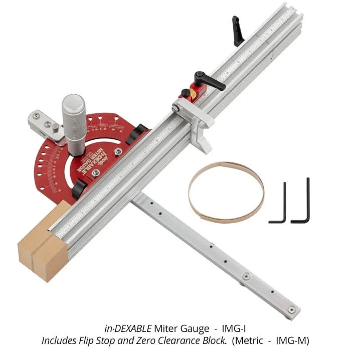 Woodpeckers IMG-M in-DEXABLE Miter Gauge, Metric w/ Flip Stop and Zero Clearance Block