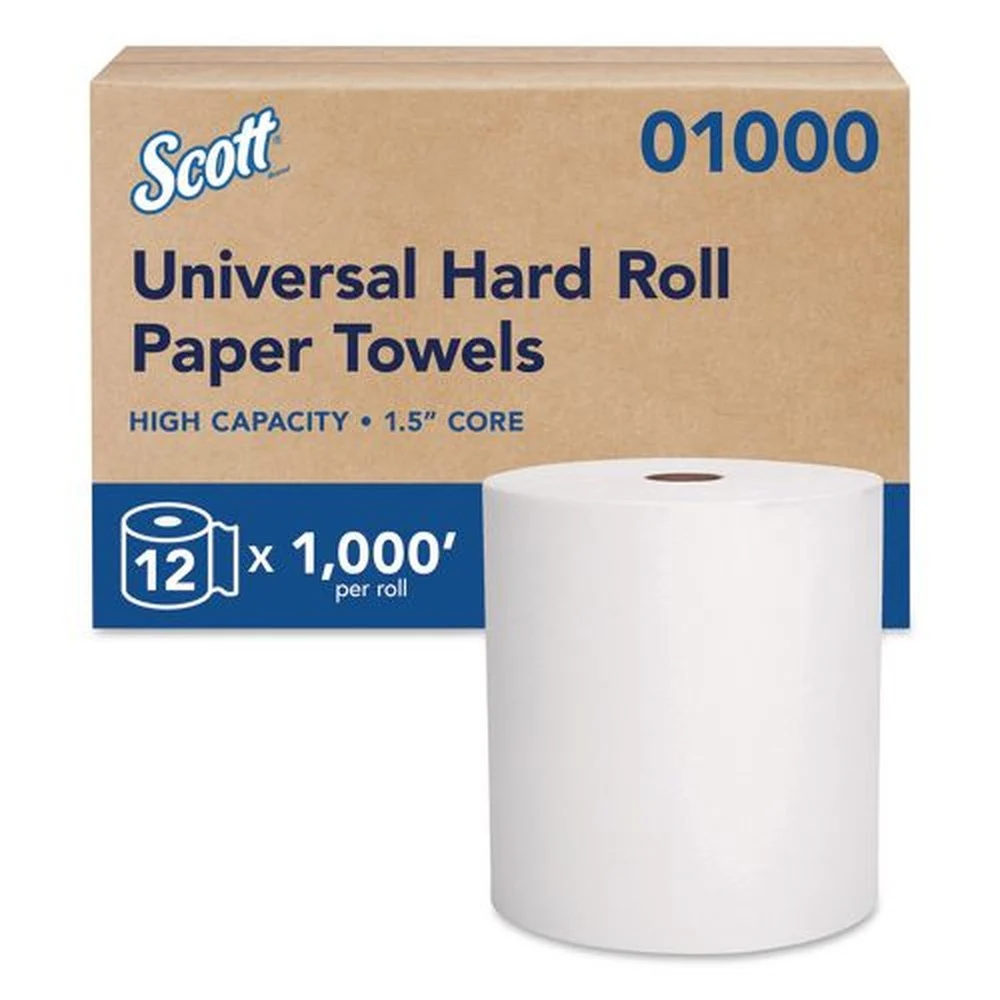 Scott 01000 8 in. x 1000 ft. 1.5 in. Core 1-Ply Essential High Capacity Hard Roll Towels - White (12 Rolls/Carton)