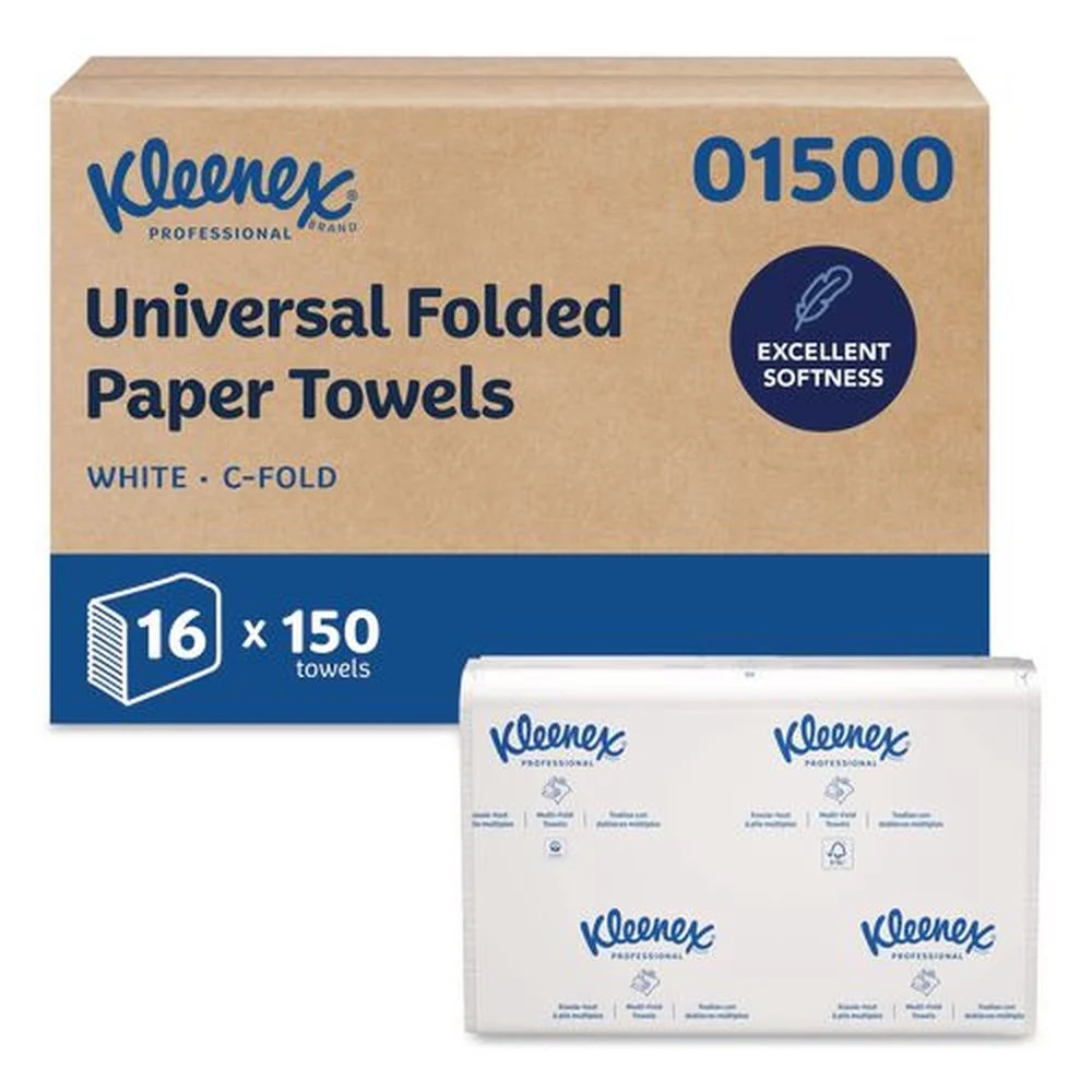 Kleenex 01500 10.13 in. x 13.15 in. 1-Ply C-Fold Paper Towels - White (2400/Carton)
