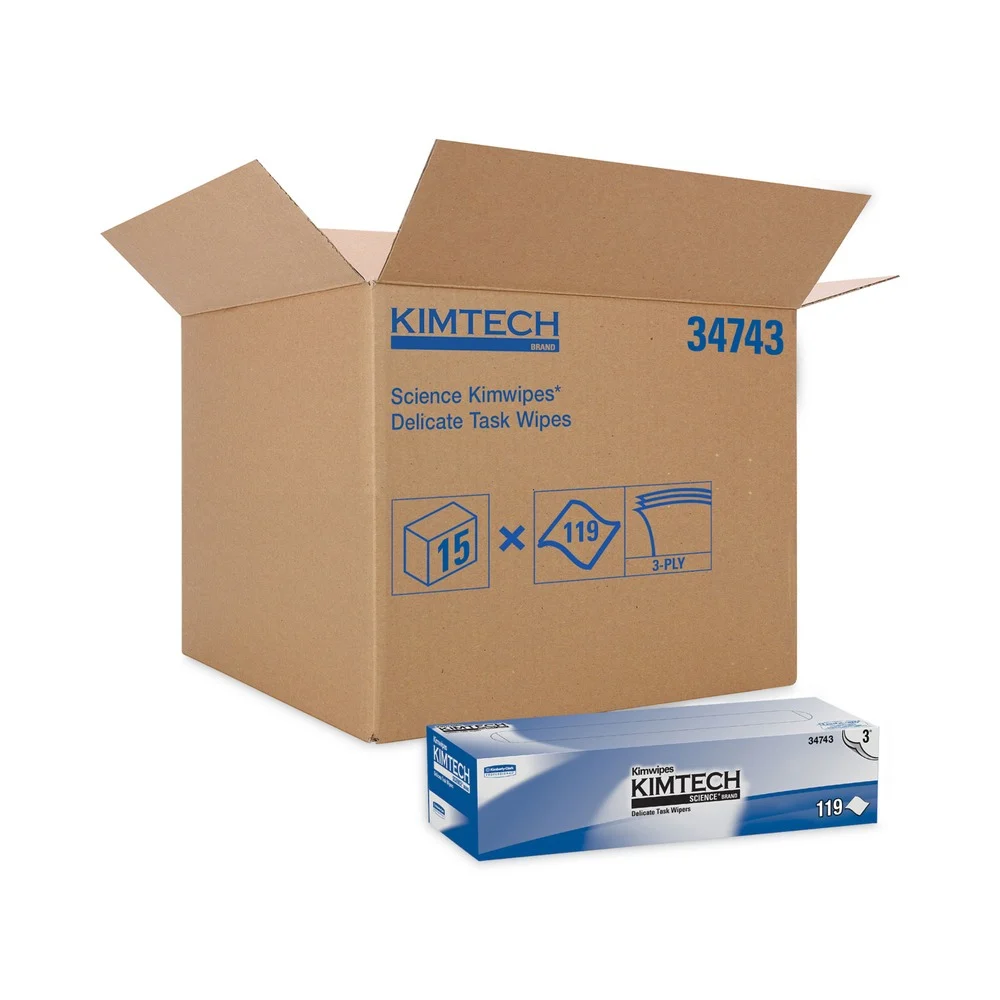 Kimtech Kimwipes 11.8 in. x 11.8 in. 3-Ply Delicate Task Wipers - Unscented, White (1785/Carton)