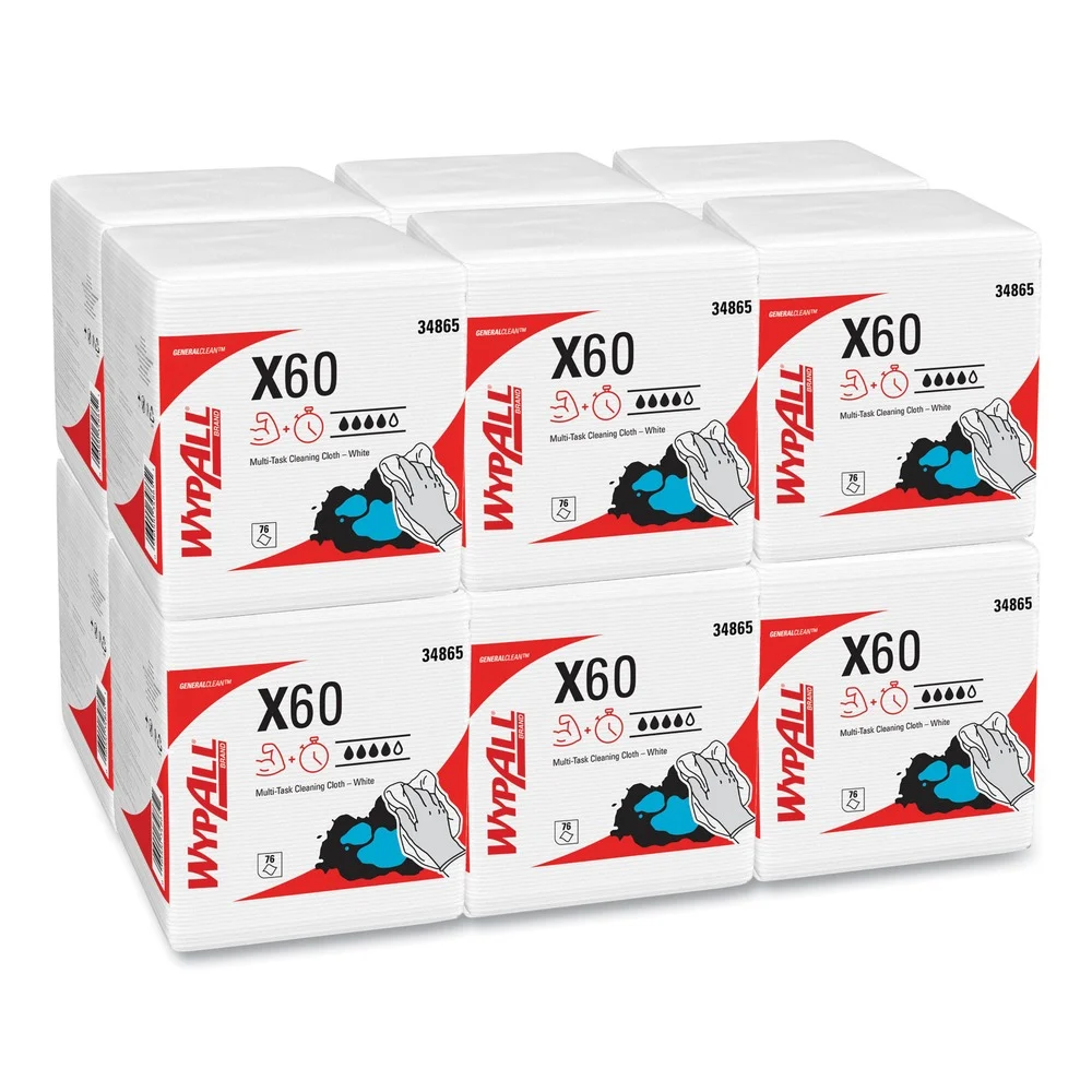 WypAll X60 12.5 in. x 13 in. 1/4 Fold General Clean Cloths - White (76/Box, 12 Boxes/Carton)
