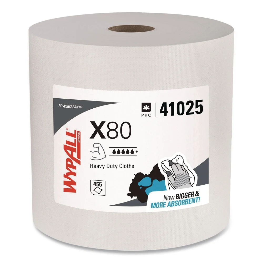 WypAll 12.4 in. x 12.2 in. Power Clean Jumbo Roll X80 Heavy Duty Cloths - White (475/Roll)