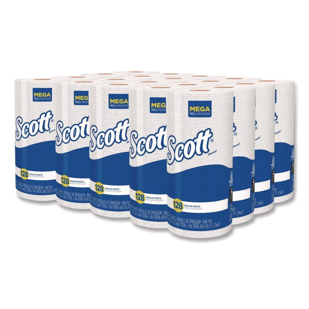 Scott 41482 1-Ply 11 in. x 8.75 in. Kitchen Roll Towels - White (128/Roll 20 Rolls/Carton)