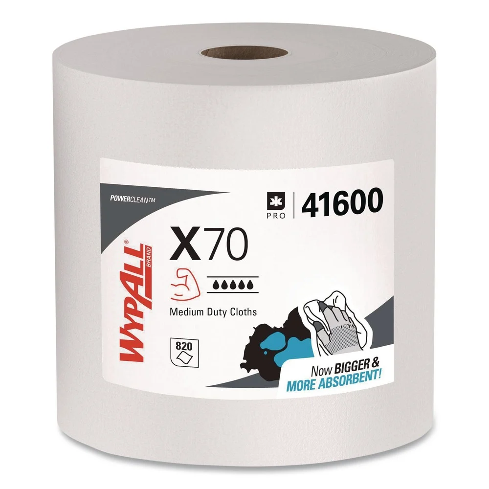WypAll X70 12-1/2 in. x 12-2/5 in. Cloths - White, Jumbo (870 Towels/Roll)