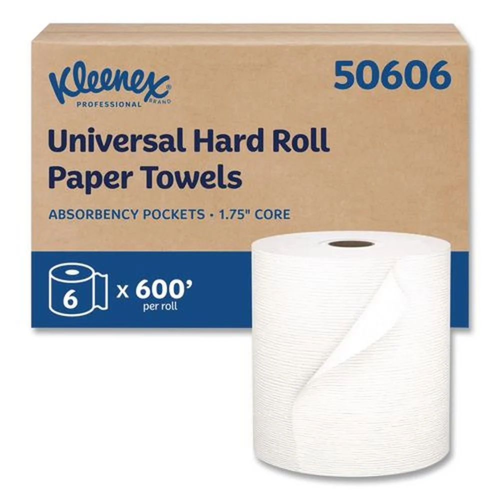 Kleenex 8 in. x 600 ft. Hard Roll Paper Towels with Premium Absorbency Pockets - White (6 Rolls/Carton)
