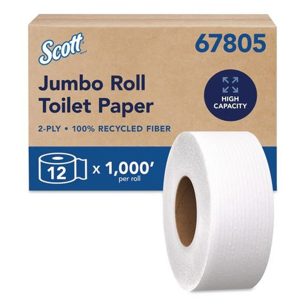 Scott 2-Ply 3.55 in. x 1000 ft. Septic Safe Essential 100% Recycled Fiber JRT Bathroom Tissue for Business - White (12/Carton)