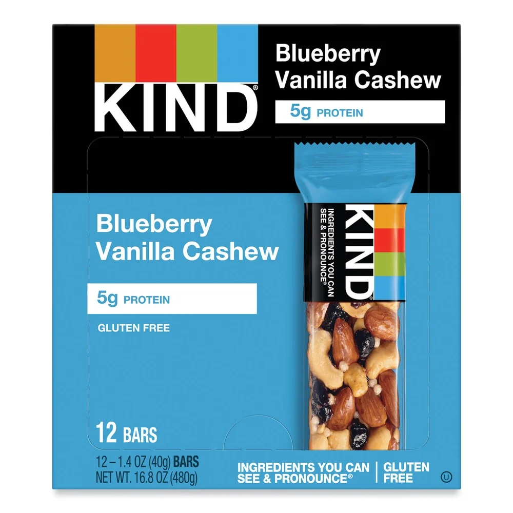 KIND 1.4 oz. Fruit and Nut Bars - Blueberry Vanilla and Cashew (12/Box)
