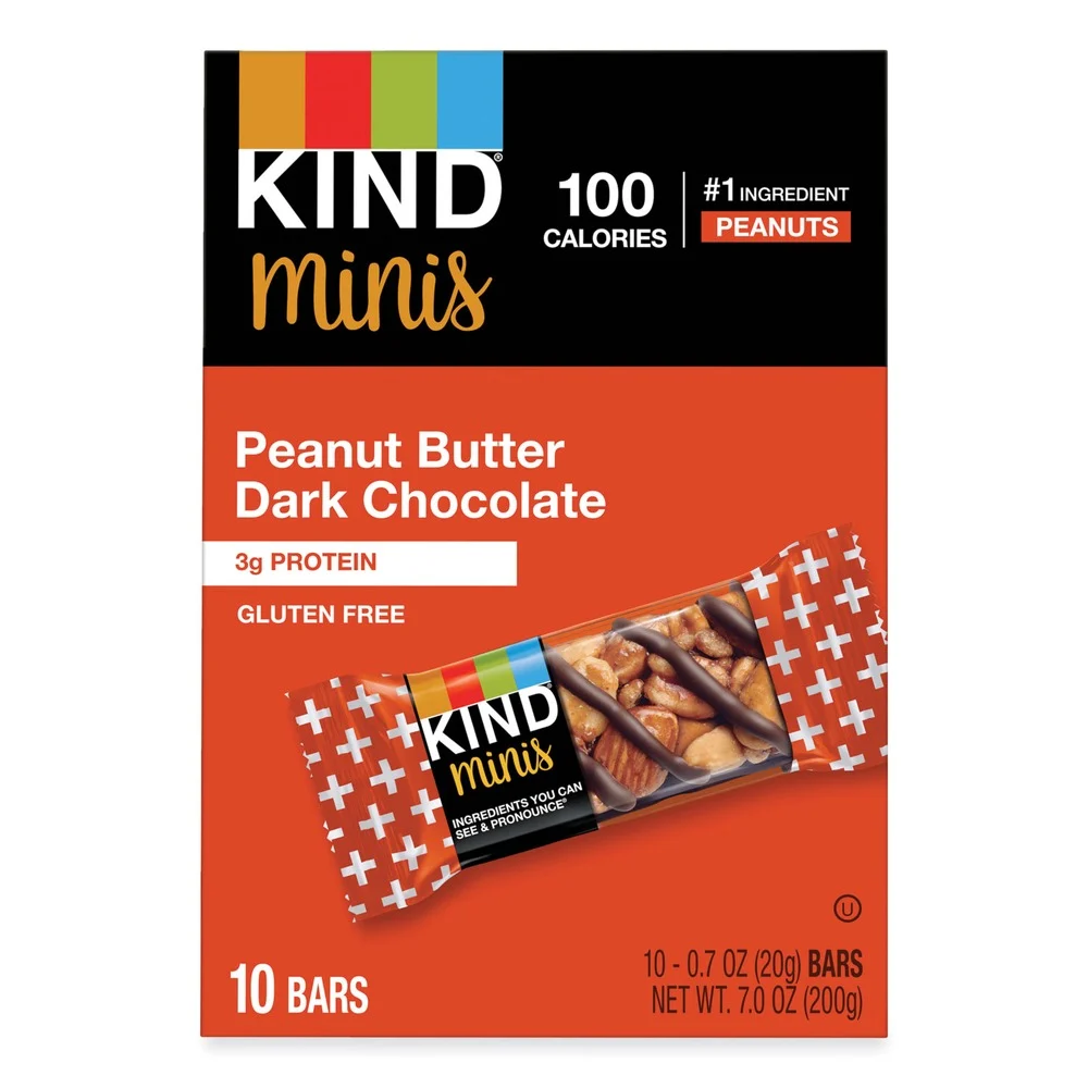 KIND 27961 0.7 oz Minis - Peanut Butter Dark Chocolate (10/Pack)