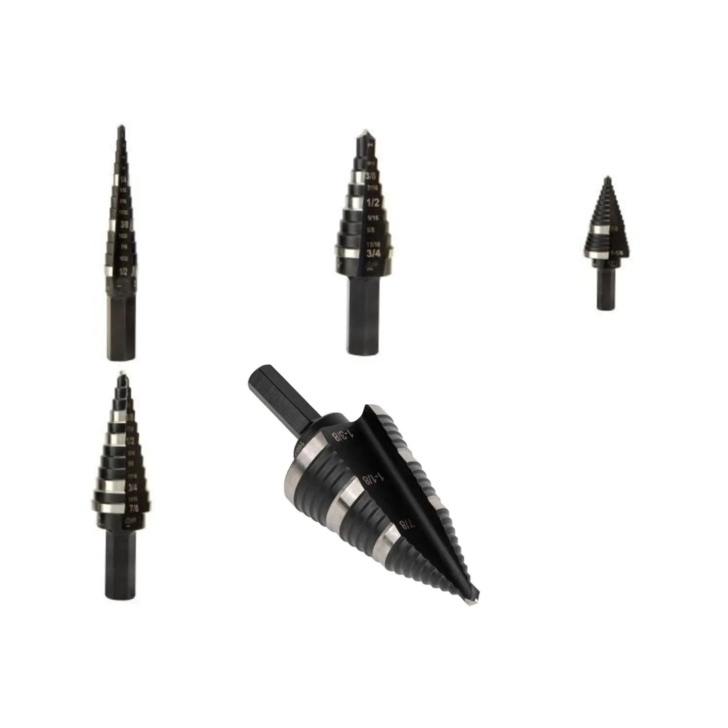 Klein Tools 5-Piece Double-Fluted Step Drill Bit Set, 1/8" - 1-3/8"