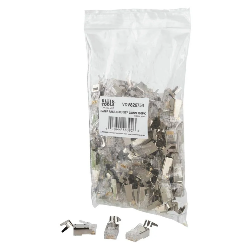Klein Tools Pass-Thru RJ45 - CAT6A Shielded Modular Data Plugs (100/Pack)