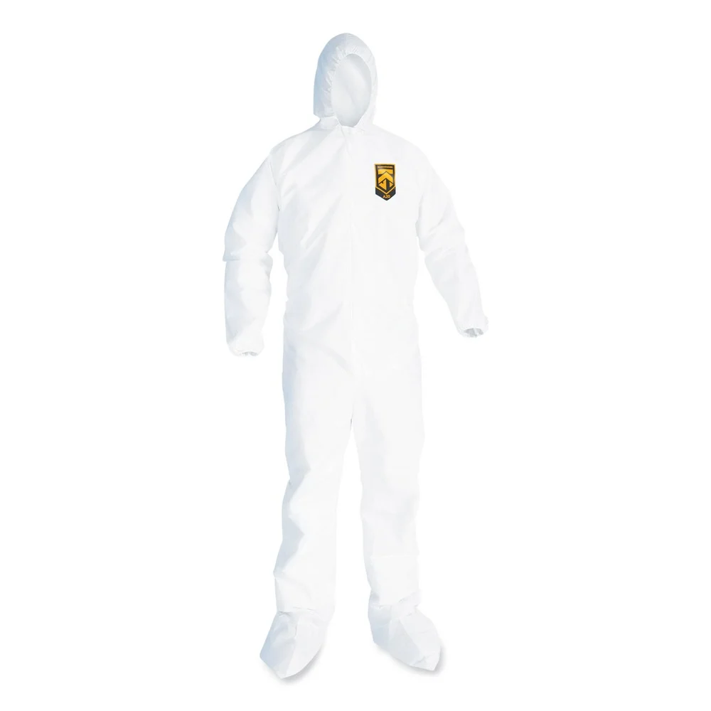 Ansell A20 Hood, Boots, and Elastic-Back Breathable Particle Protection Coveralls - Large, White (24/Carton)