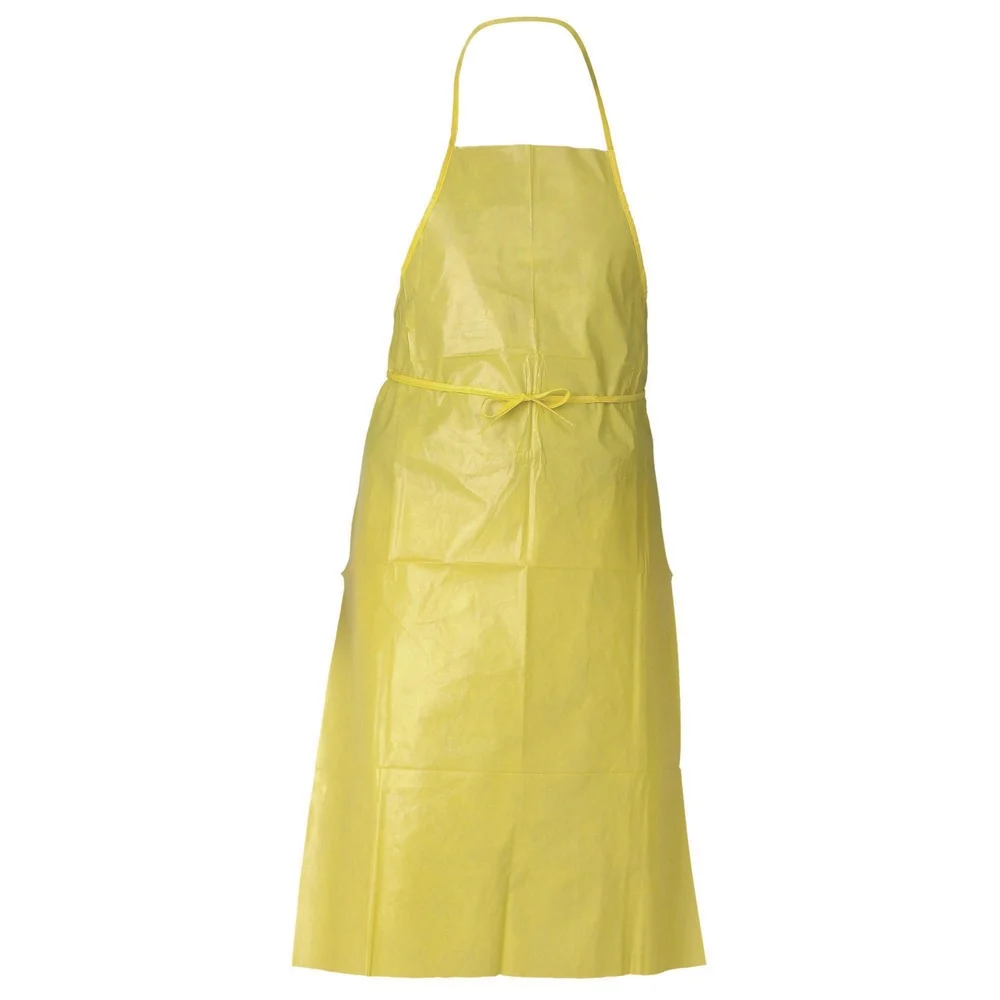Ansell A70 Polyethylene-Coated Fabric Chemical Spray Protection Aprons - One Size Fits Most, Yellow (100/Carton)