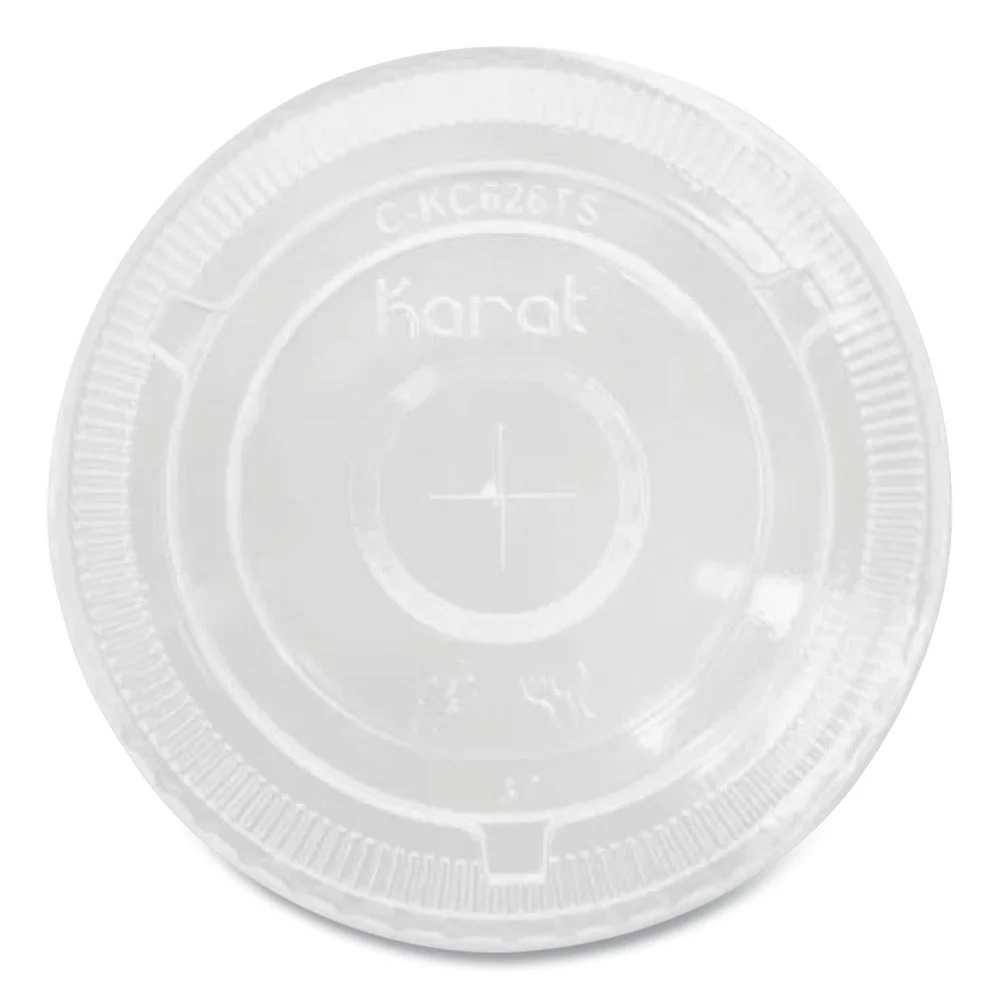 Karat C-KC107TS Plastic Flat PET Lids with Straw Slot Fits 32 oz. Cold Cups - Clear (500/Carton)