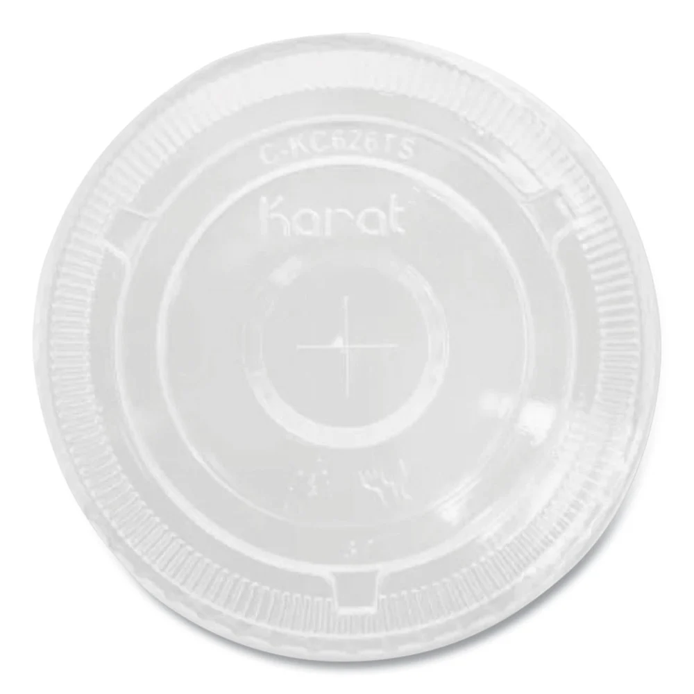 Karat C-KC626TS Plastic Flat PET Lids with Straw Slot Fits 12 oz. to 24 oz. Cold Cups - Clear (1000/Carton)