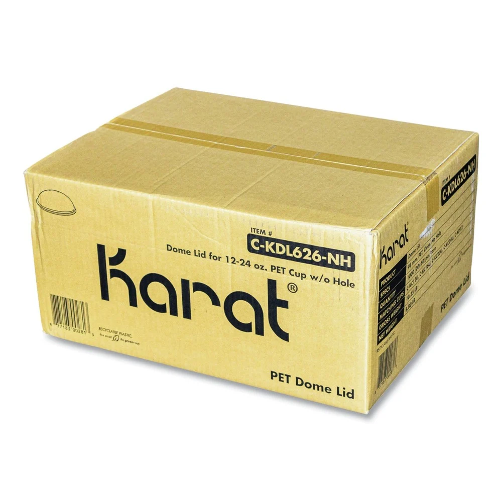 Karat C-KDL626-NH 12 oz. to 24 oz. Cold Cup No Hole Dome PET Plastic Lids - Clear (1000/Carton)