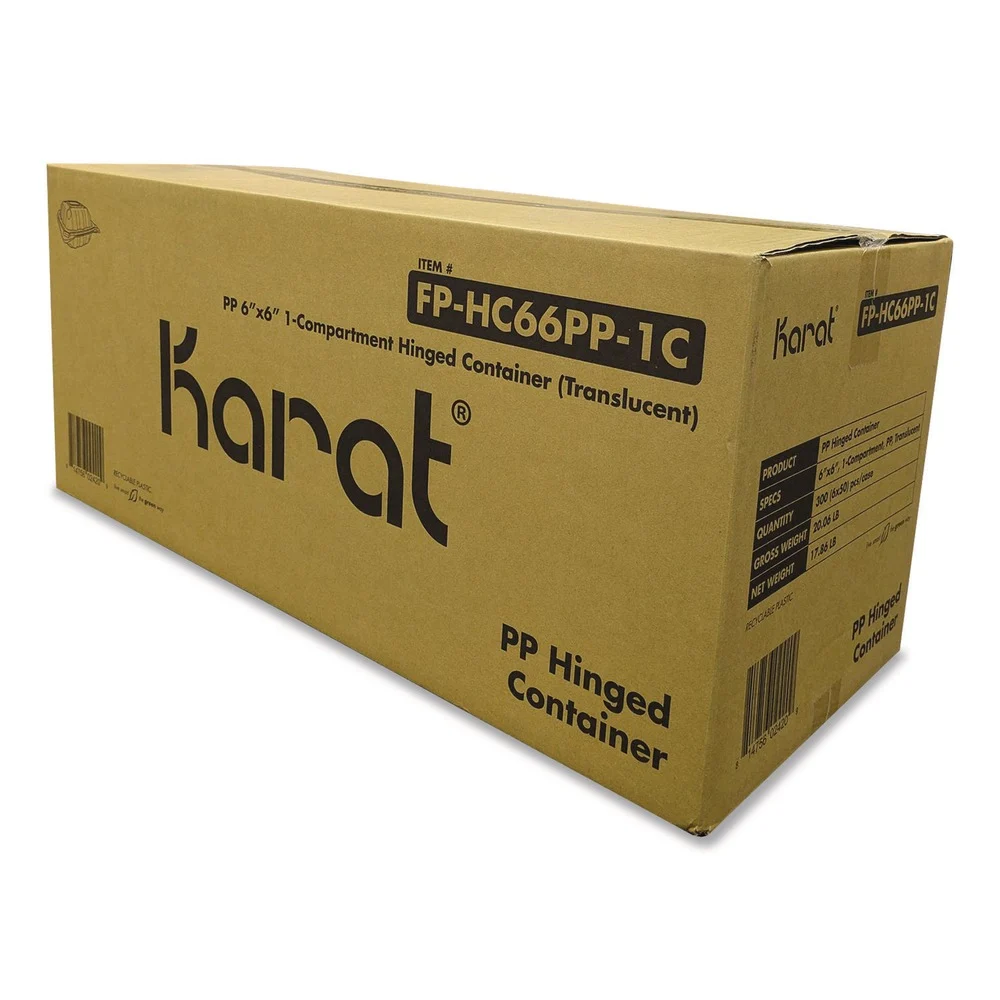 Karat 6 in. x 6 in. x 3.3 in. Polypropylene Plastic Hinged Container - Clear (300/Carton)