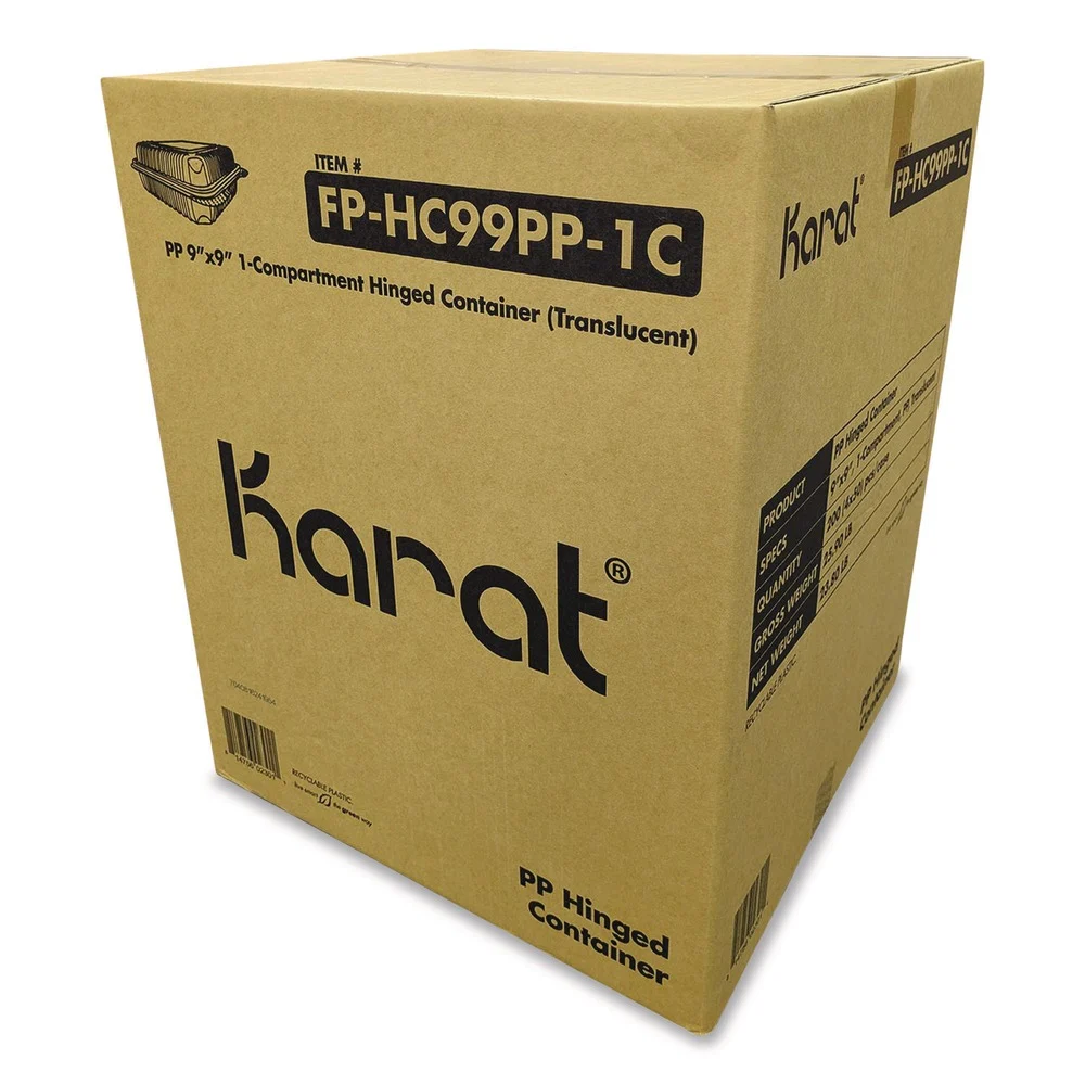 Karat 9.35 in. x 9.22 in. x 3.17 in. Polypropylene Plastic Hinged Container - Clear (200/Carton)