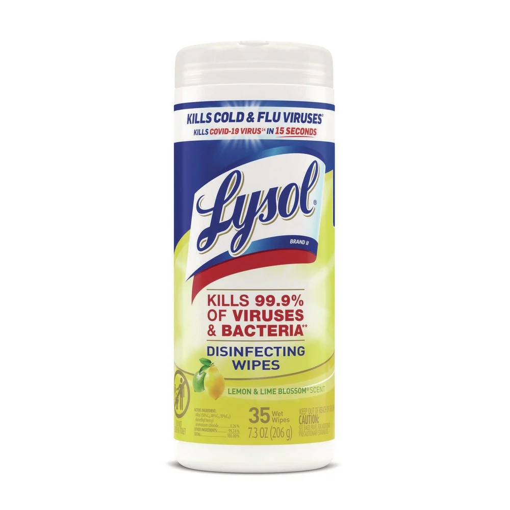 LYSOL Brand 7 in. x 7.25 in. 1-Ply Disinfecting Wipes - Lemon and Lime Blossom White