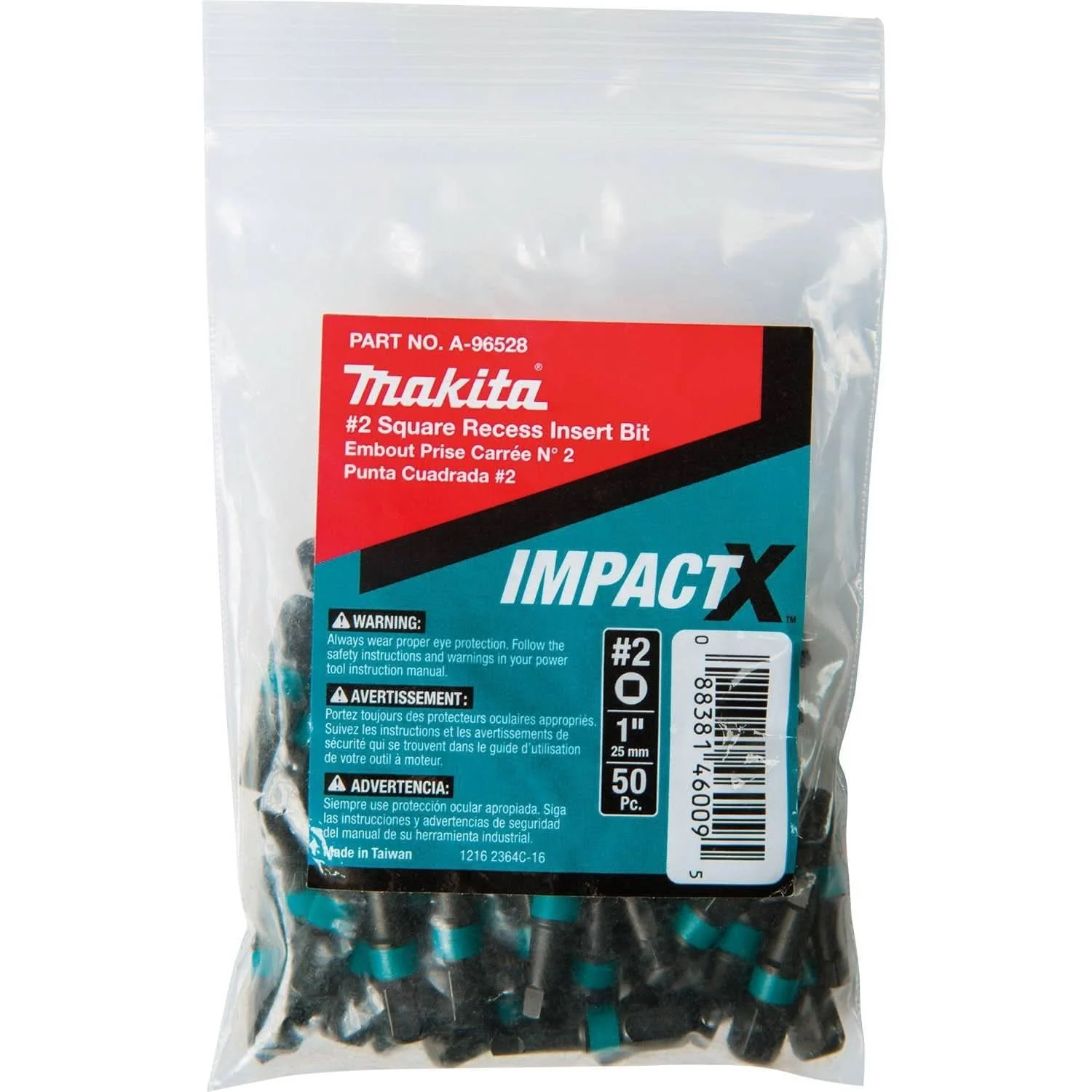 Makita A-96528 ImpactX #2 Square Recess 1" Insert Bit, 50/pk, Bulk