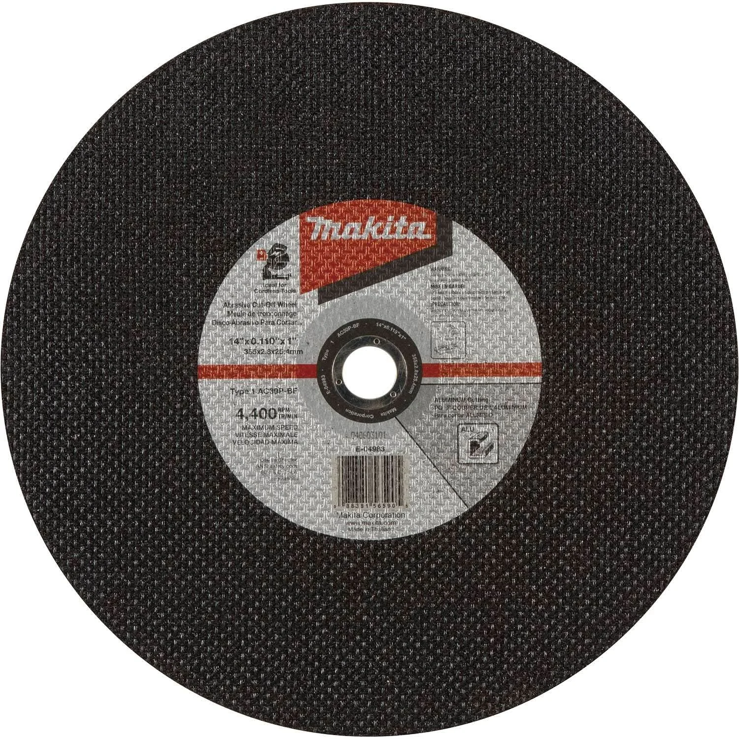 Makita E-04983-5 14" x .110" x 1" Type 1 30 Grit Thin Cut-Off Wheel for Aluminum Cutting, 5/pk