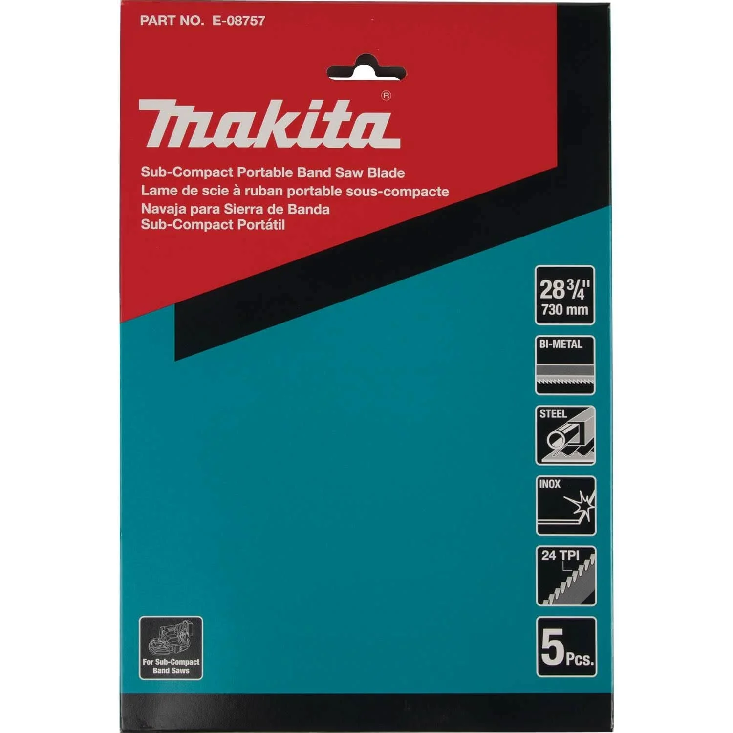 Makita E-08757 28-3/4" 24 TPI Bi-Metal Sub-Compact Portable Band Saw Blade, 5/pk