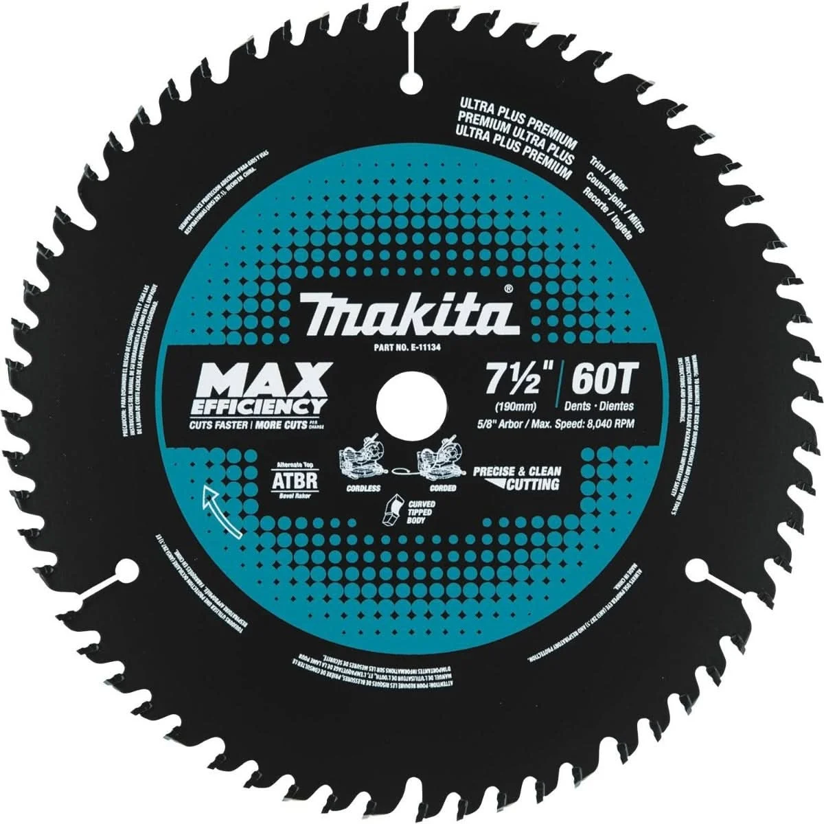 Makita E-11134 7-1/2" 60T Carbide-Tipped Max Efficiency Miter Saw Blade