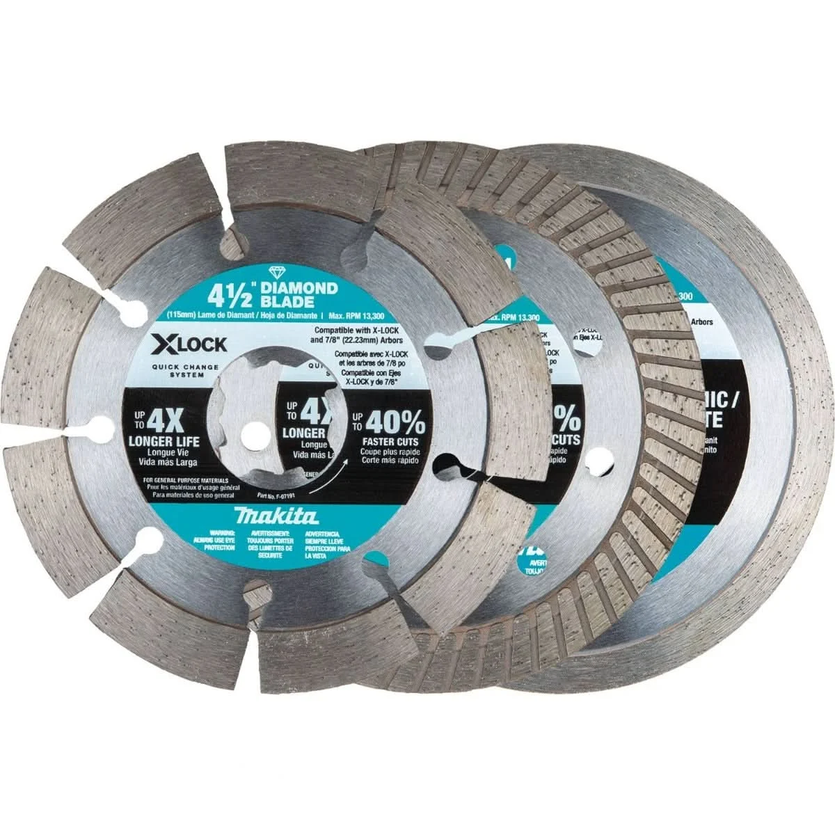 Makita E-12647 X-LOCK 4-1/2" Diamond Blade Variety Pack for Masonry Cutting, 3/pc