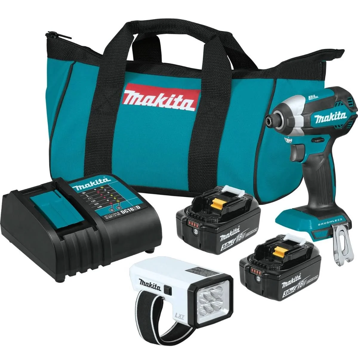 Makita XDT131X2 18V LXT LithiumIon Brushless Cordless Impact Driver Kit with L.E.D Flashlight and 2 Batteries (3.0Ah)