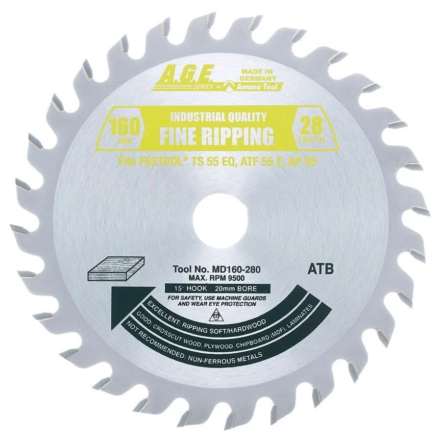 Amana MD160-280 28T Carbide Tipped General Purpose Circular Saw Blade, 160mm for Festool Saws