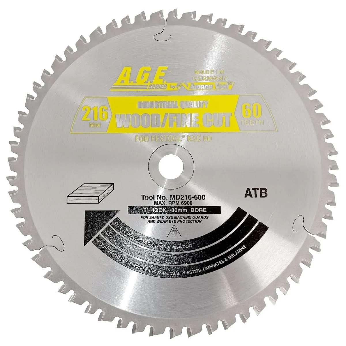 Amana Tools MD216-600 Wood 60-Tooth Fine Cut Circular Saw Blade (Fits Festool Kapex KSC 60)