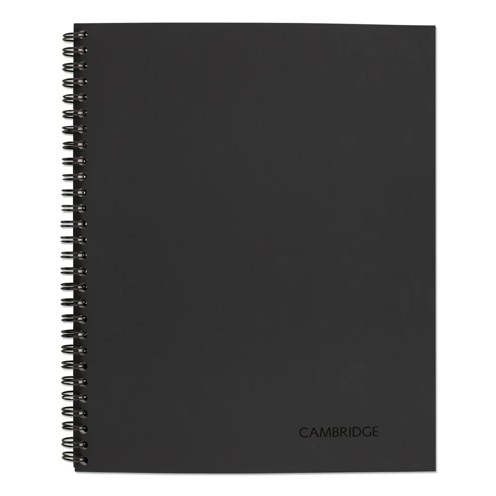 Cambridge (80) 11 in. x 8.5 in. Sheets 1-Subject Wide/Legal Rule Wirebound Business Notebook - Black Linen Cover