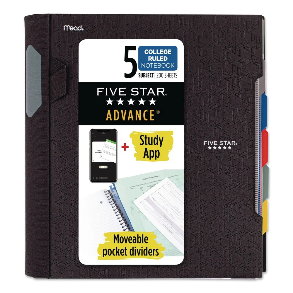 Five Star 06326 11 in. x 8.5 in. Sheets 5-Subject Medium/College Rule Advance Wirebound Notebook - Randomly Assorted Cover Color