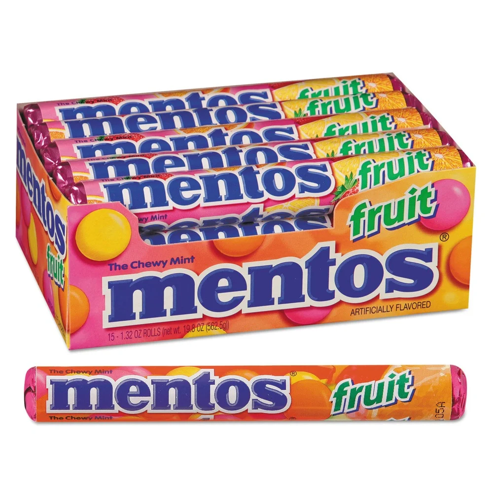 Mentos 1.32 oz. Chewy Mints - Mixed Fruit (15/Box)
