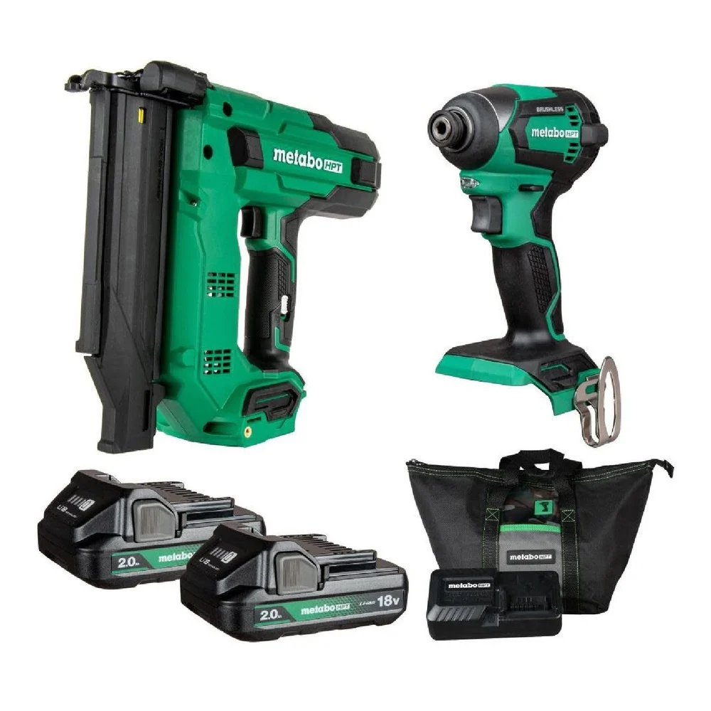 Metabo HPT 18V MultiVolt Lithium-Ion Brad Nailer and Impact Driver Combo Kit with 2 Batteries (2 Ah)