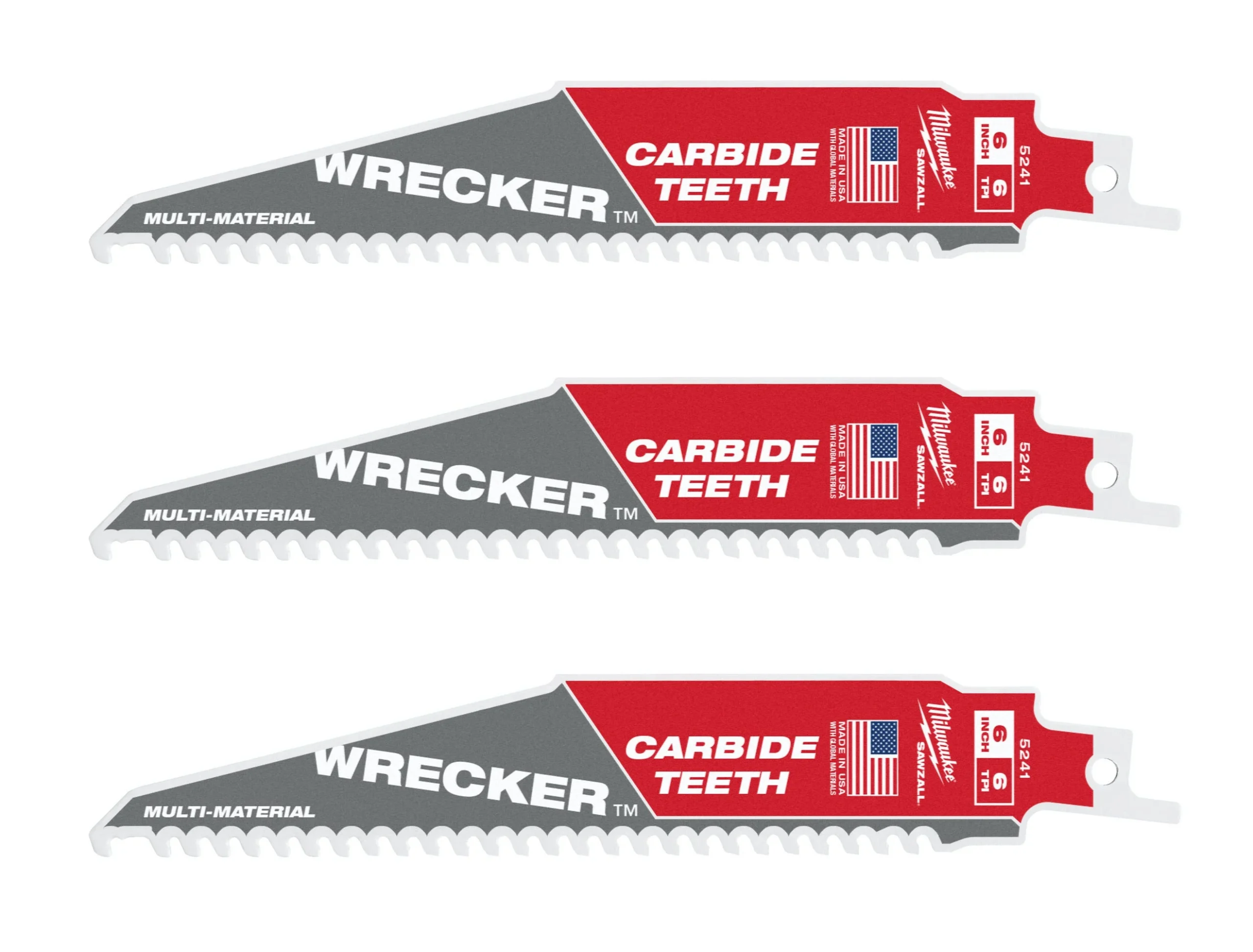 Milwaukee 6-Inch 6-TPI THE WRECKER with Carbide Teeth SAWZALL Reciprocating Saw Blade, 3-Pack