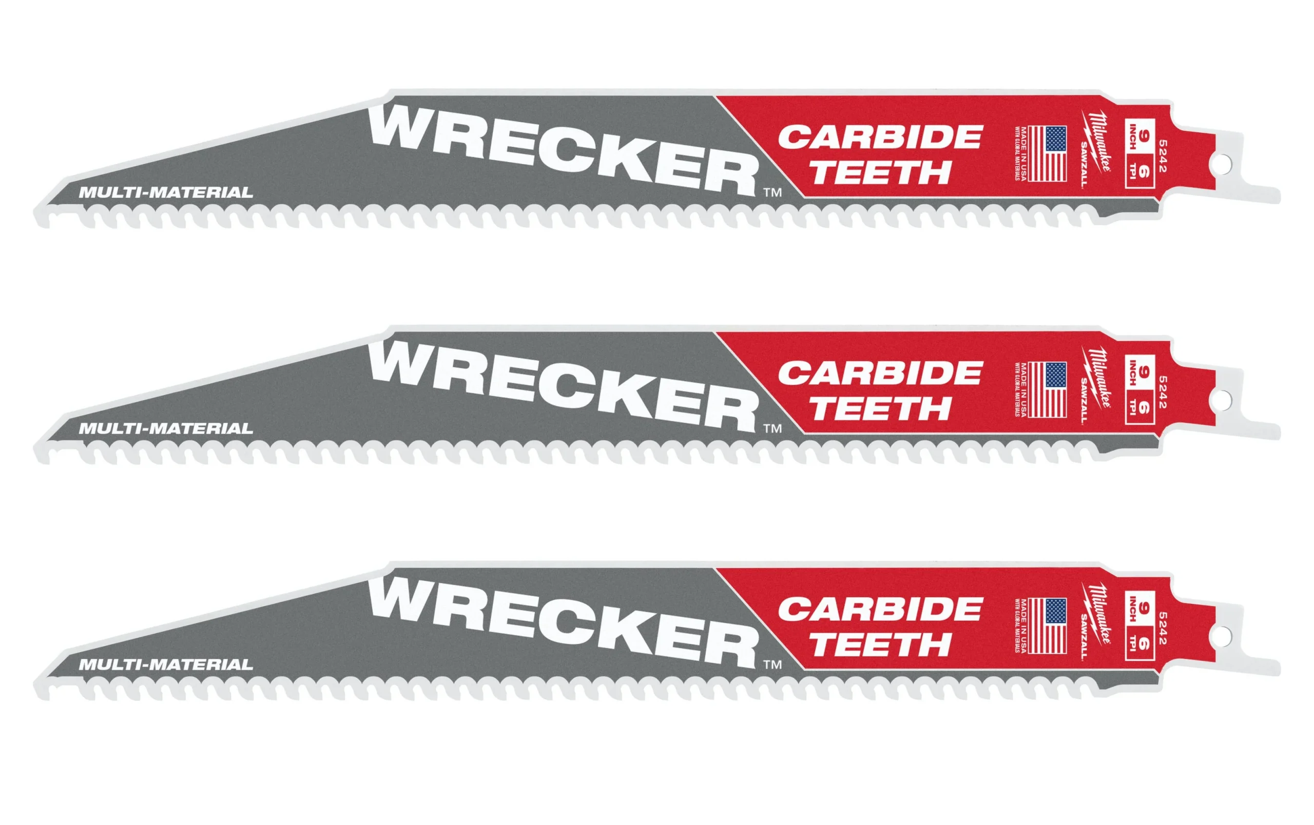 Milwaukee 9-Inch 6-TPI THE WRECKER with Carbide Teeth SAWZALL Reciprocating Saw Blade, 3-Pack