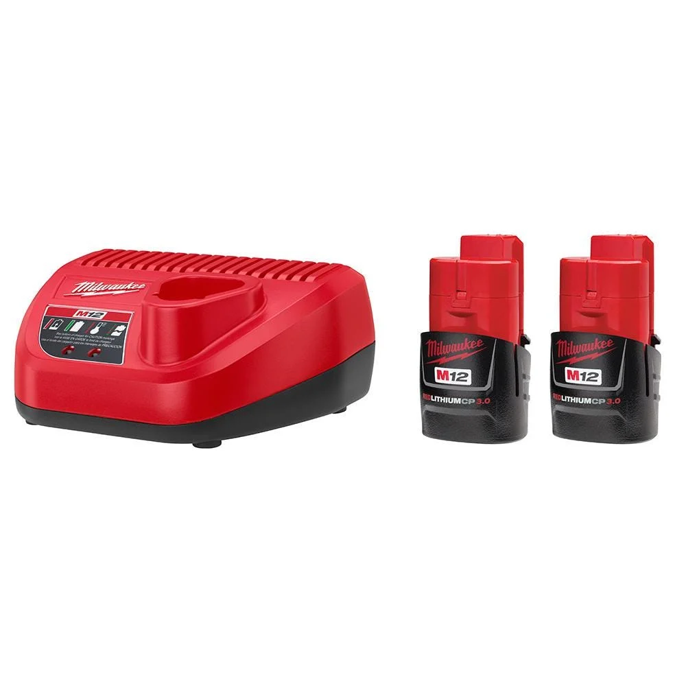 Milwaukee M12 3.0Ah Batteries and Charger Starter Kit