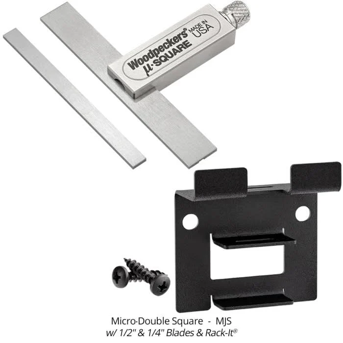 Woodpeckers MJS Micro-Double Square Set w/ 1/2" & 1/4" Blades & Rack-It