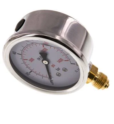 0..100 Bar (0..1450 psi) Glycerin Pressure Gauge Below Stainless steel/Brass 63 mm Class 1.6