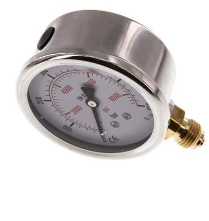 0..600 Bar (0..8702 psi) Glycerin Pressure Gauge Below Stainless steel/Brass 63 mm Class 1.6