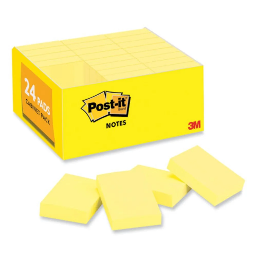 Post-it Notes 1.38 in. x 1.88 in. Original Pads Value Pack - Canary Yellow (100-Sheets/Pad, 24-Pads/Pack)