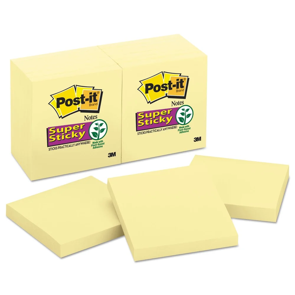 Post-it Notes Super Sticky 3 in. x 3 in. Pads - Canary Yellow (12 Pads/Pack)