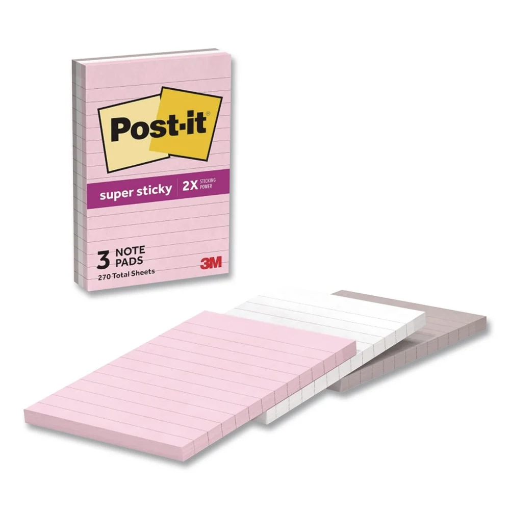 Post-it Notes Super Sticky 4 in. x 6 in. 90-Sheet Note Ruled Pads in Simply Serene Colors - Assorted Colors (3/Pack)