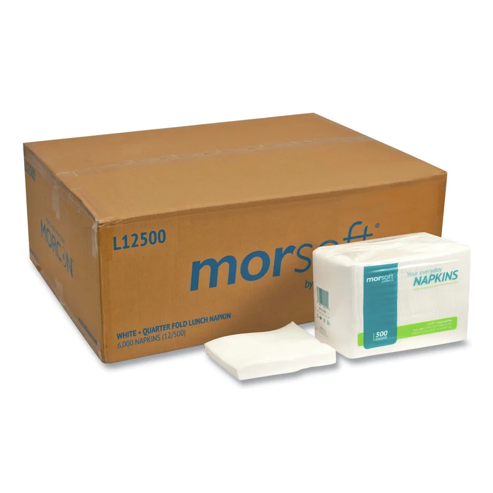 Morcon Paper Morsoft 11.8 in. x 11.8 in. 1 Ply 1/4 Fold Lunch Napkins - White (6000/Carton)