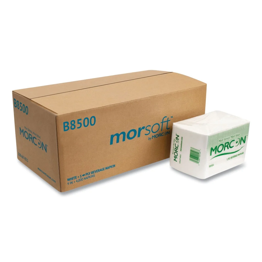 Morcon Paper Morsoft 9 in. x 9.25 in. Beverage Napkins - White (500/Pack, 8 Packs/Carton)