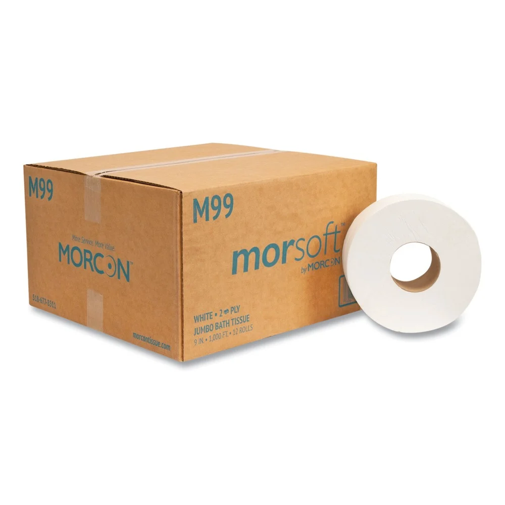Morcon Paper 3.3 in. x 1,000 ft 2-Ply Septic Safe Bath Tissue - Jumbo White (12/Carton)